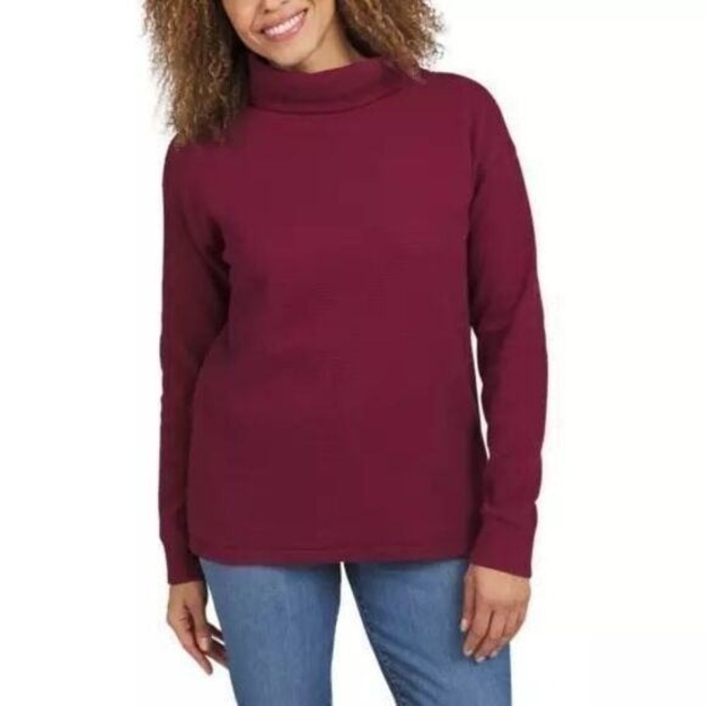 Lands' End Ladies' Waffle Funnel Neck Burgundy Top Small New with Tags!